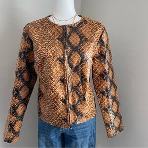 Vintage Selene Sport Brown Faux Snake Print Jacket Retro Indie